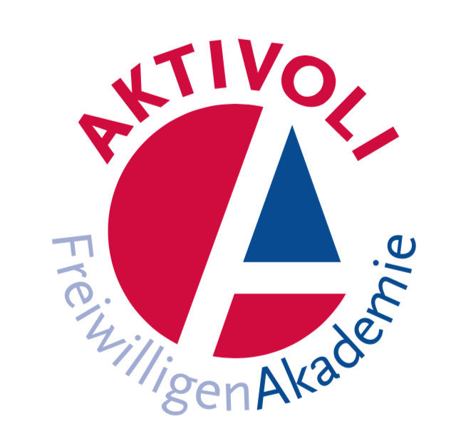 Bild zeigt in den Farben rot, blau, weiß das Logo der "Aktivoli Freiwilligen Akademie".
